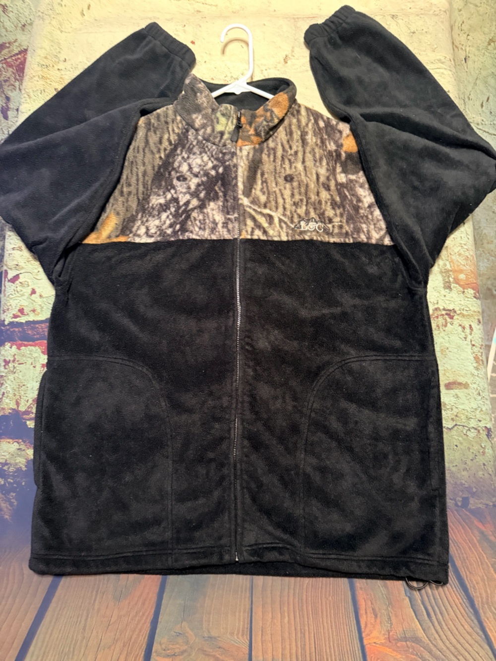 Men's Black Fleece Jacket with Camo